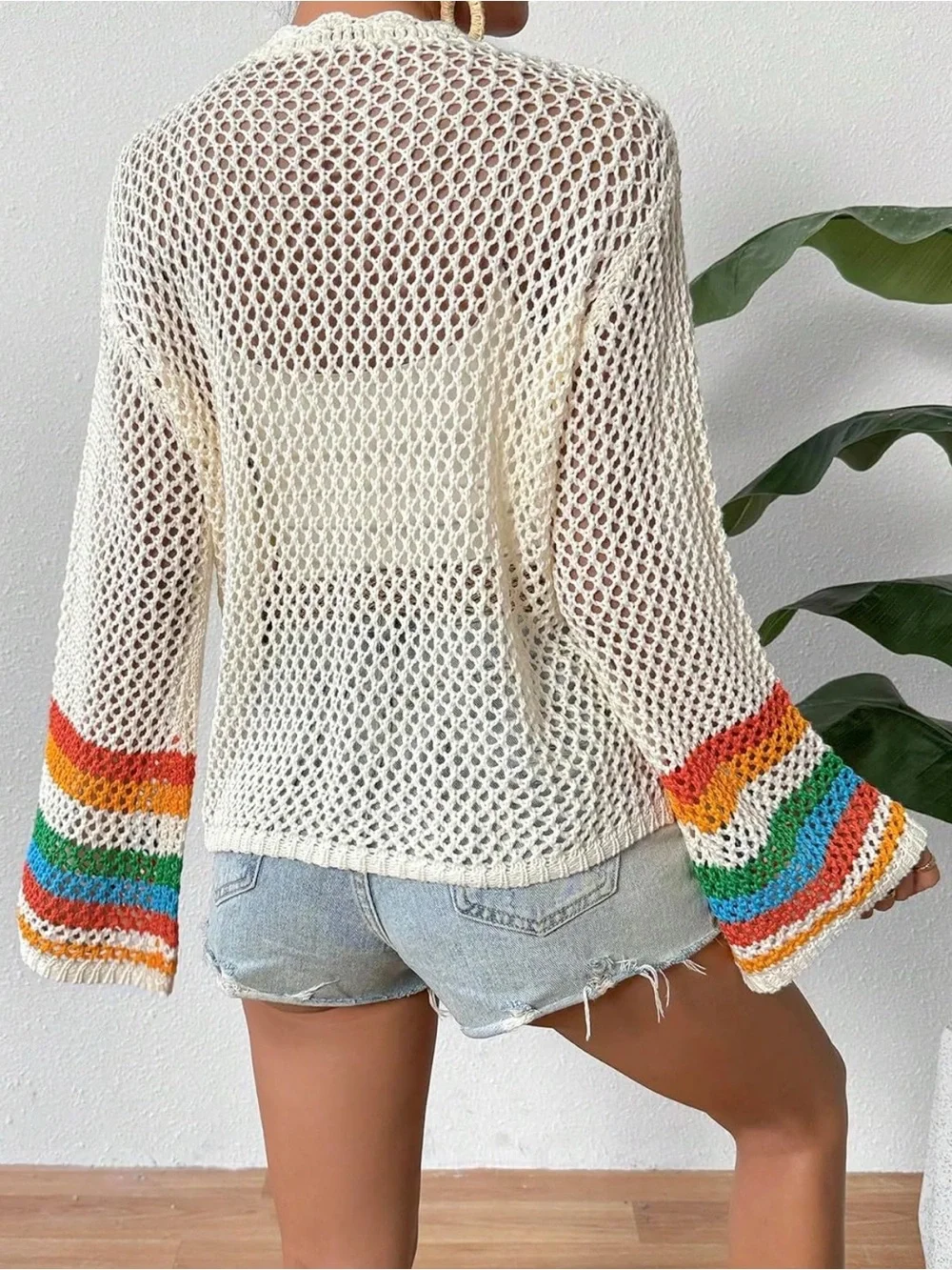 Women's Floral Crochet Cardigan Hollow Out Long Sleeve Open Front Sweater Y2K - Picture 3 of 10